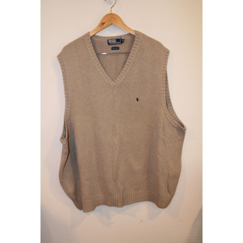 Polo Ralph Lauren 3xlt tan cotton sweater vest - Picture 2 of 8